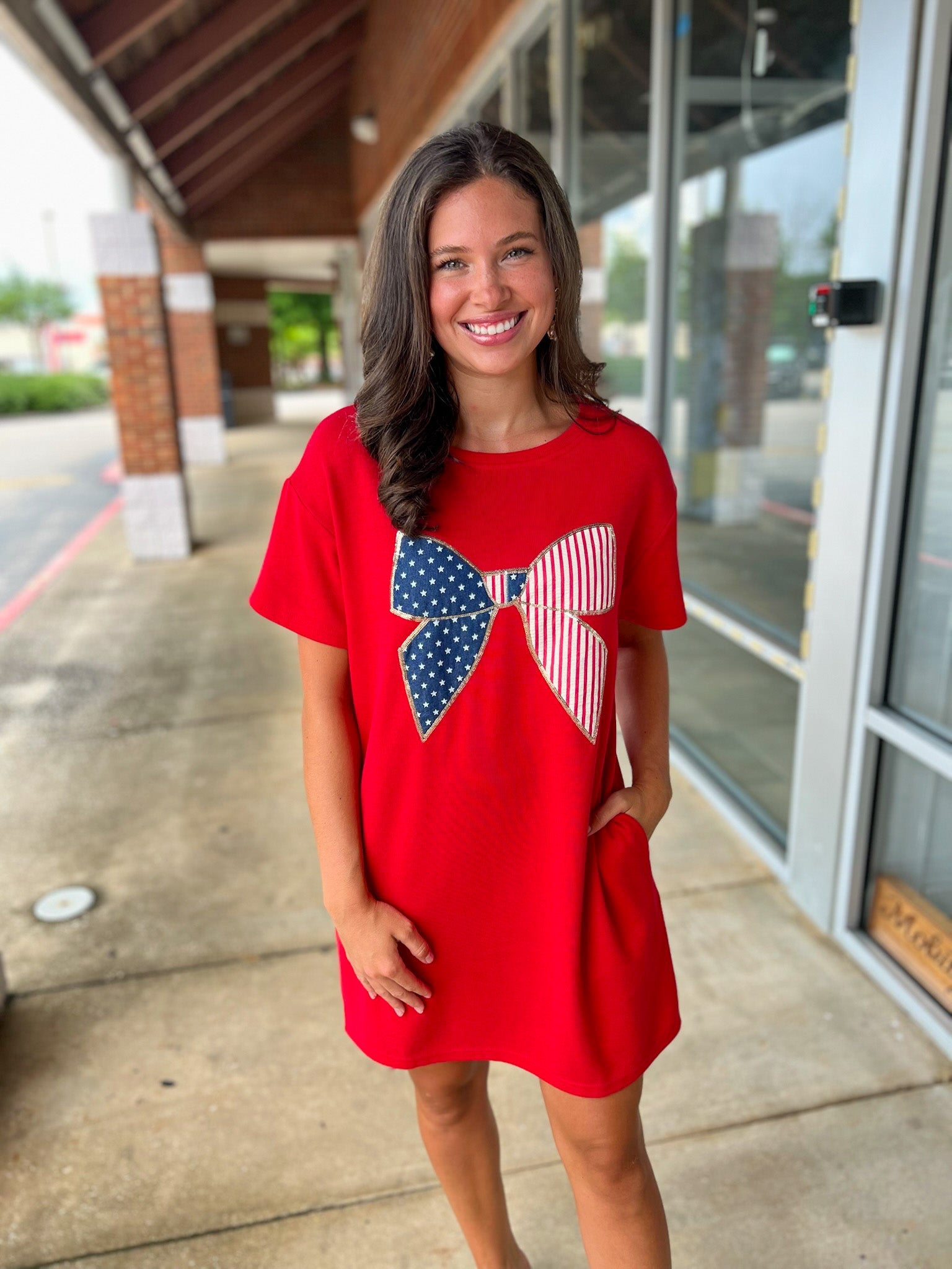 Patriotic Princess Red Knit Dress with Flag Bow - A'Bekah's Boutique