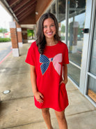 Patriotic Princess Red Knit Dress with Flag Bow - A'Bekah's Boutique
