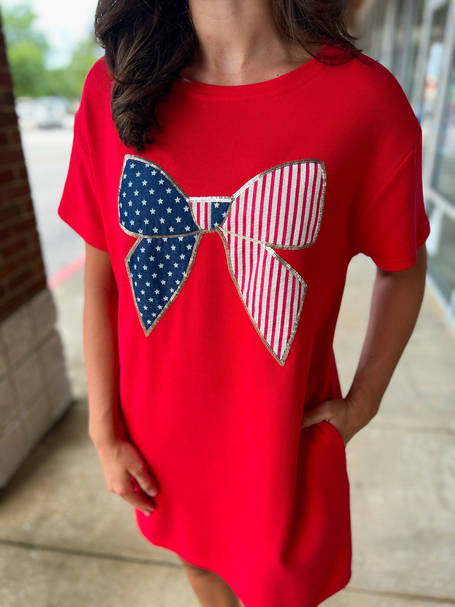 Patriotic Princess Red Knit Dress with Flag Bow - A'Bekah's Boutique