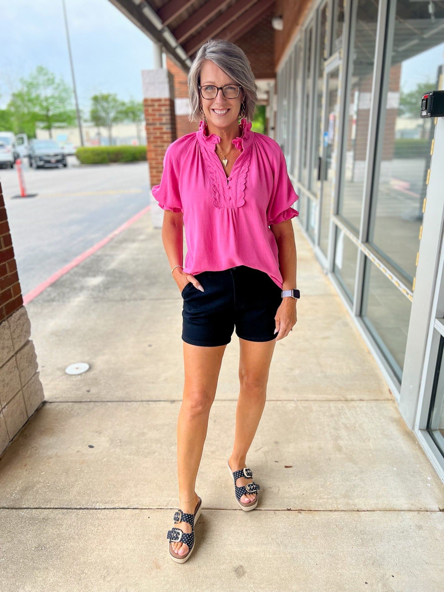 Peony Pink Linen Blend Top with Scallop Details - A'Bekah's Boutique