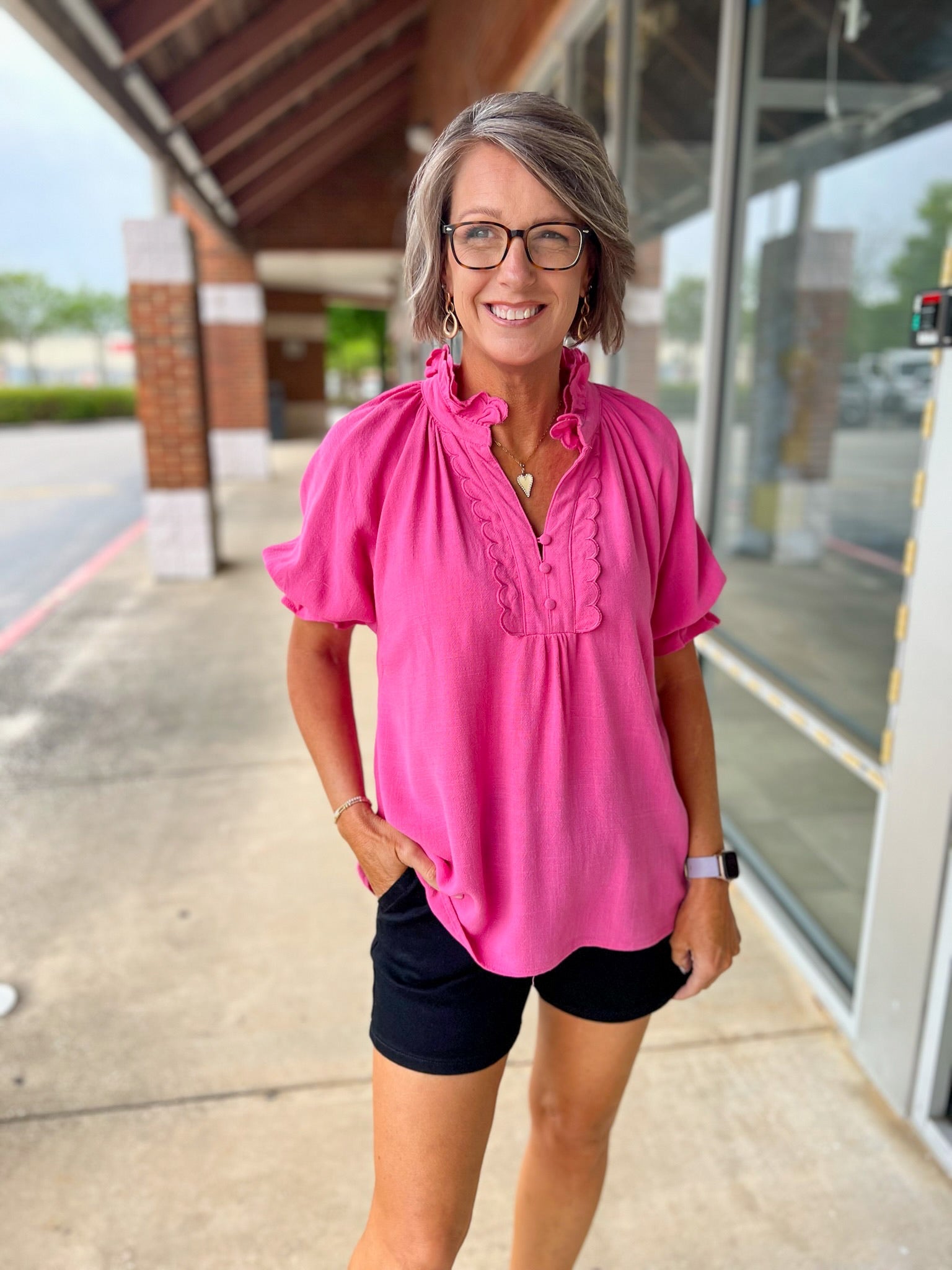 Peony Pink Linen Blend Top with Scallop Details - A'Bekah's Boutique