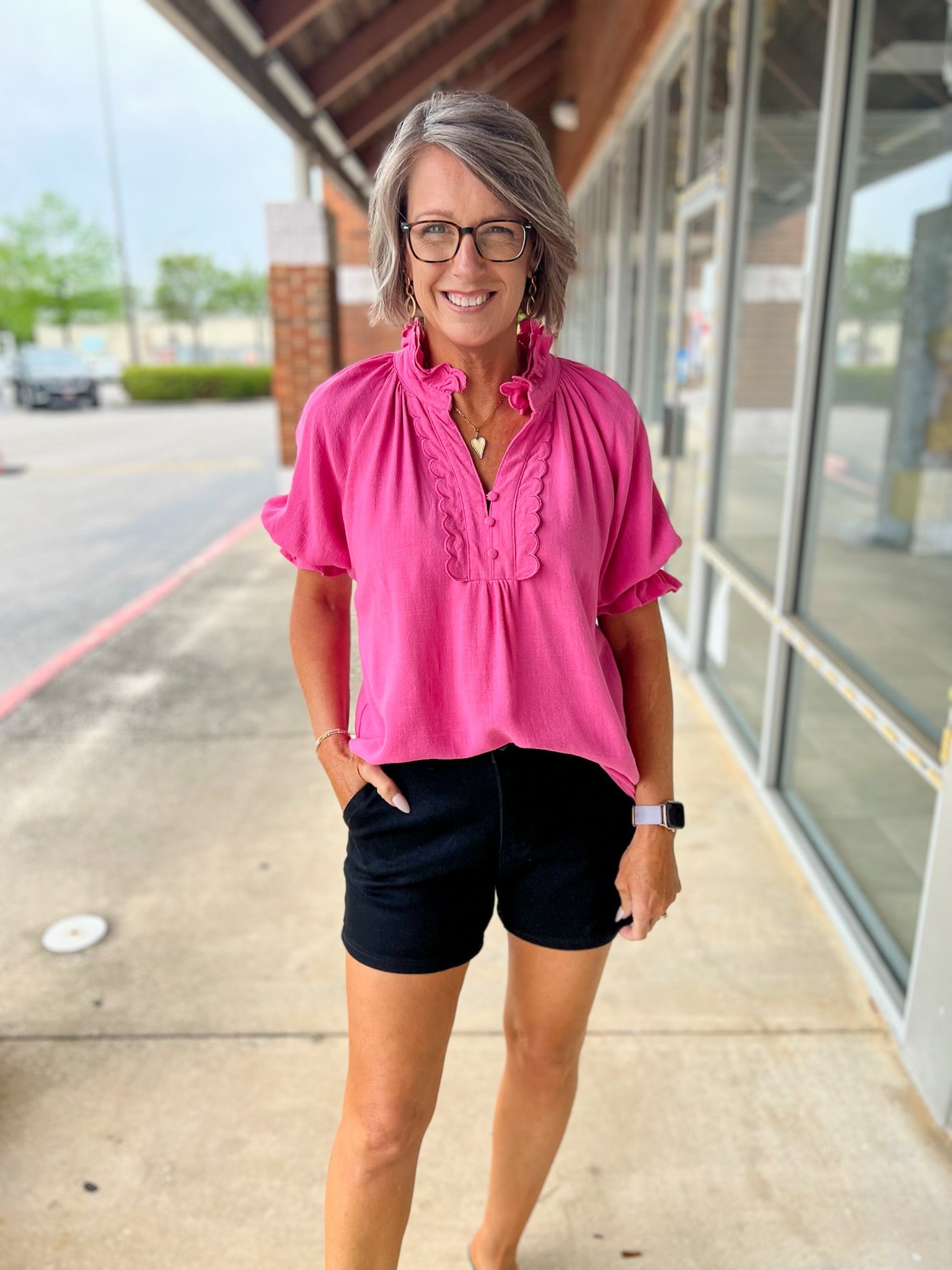 Peony Pink Linen Blend Top with Scallop Details - A'Bekah's Boutique