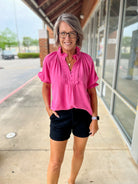 Peony Pink Linen Blend Top with Scallop Details - A'Bekah's Boutique