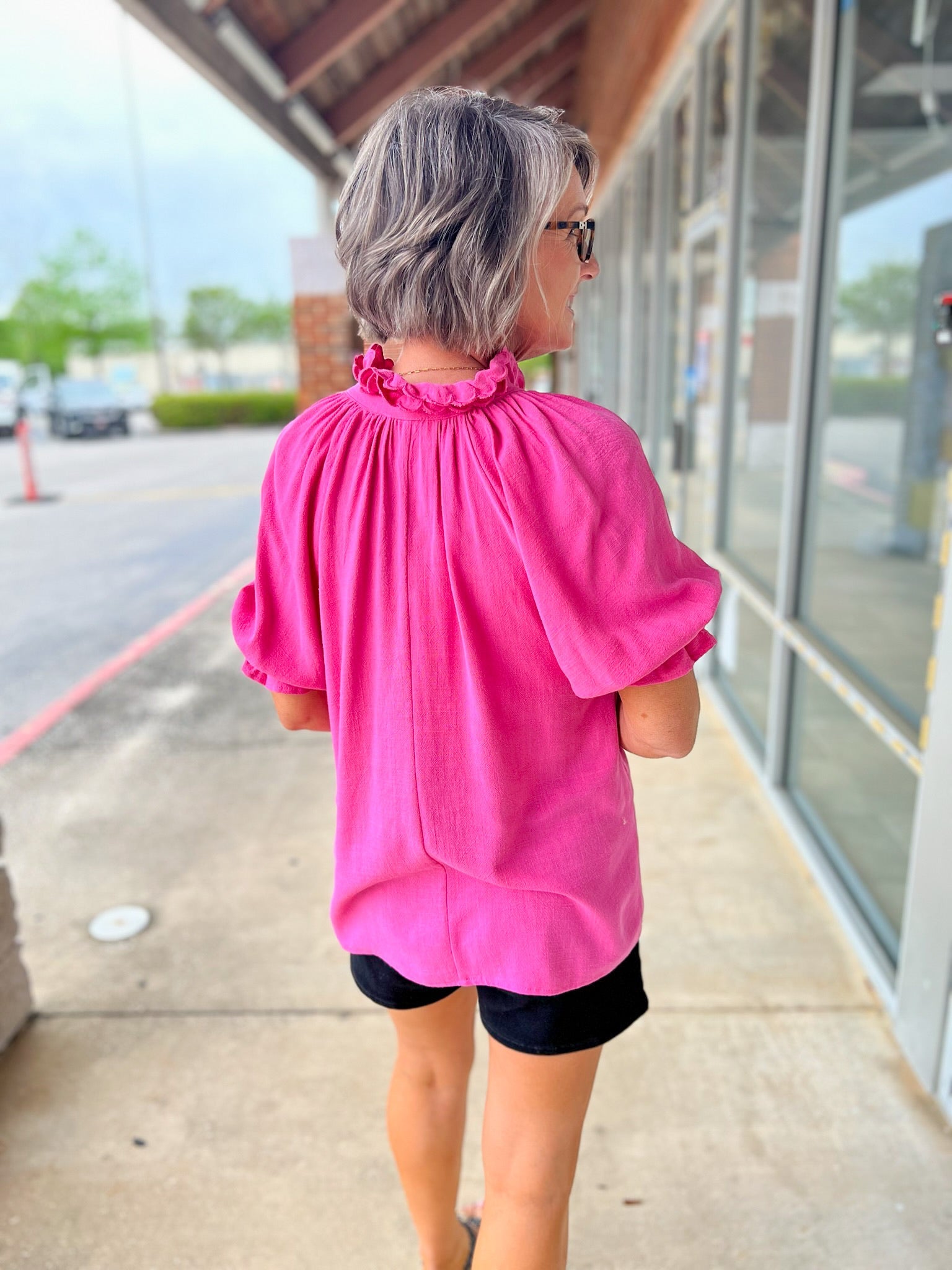 Peony Pink Linen Blend Top with Scallop Details - A'Bekah's Boutique