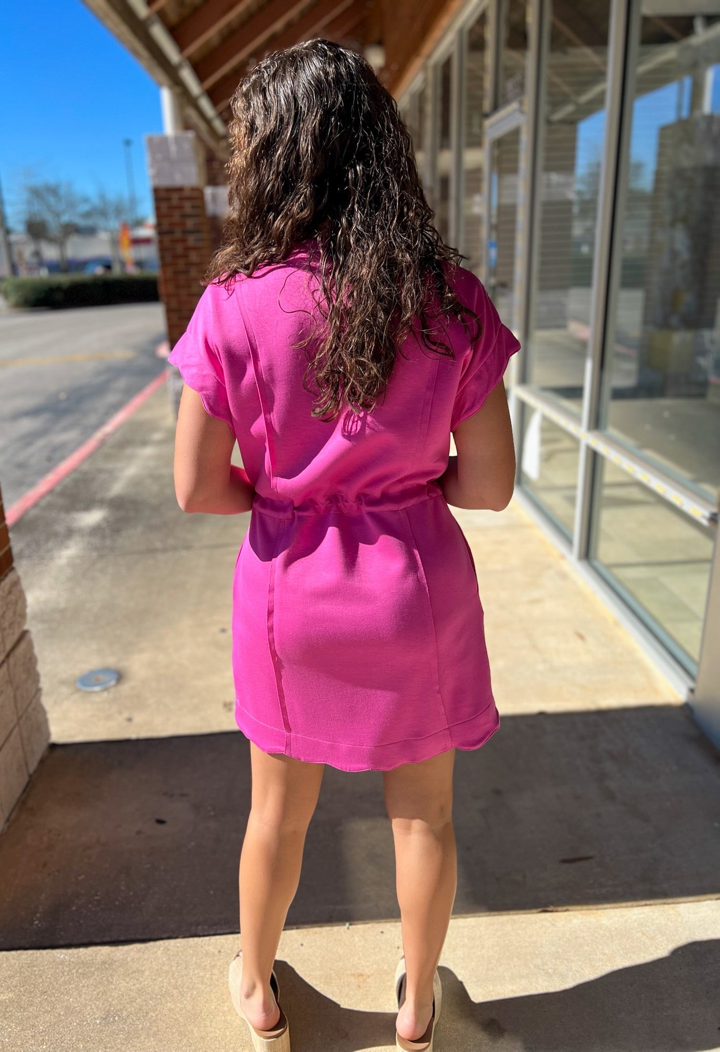 Peony Pink Short Sleeve Luxe Knit Dress with Drawstring Waist - A'Bekah's Boutique