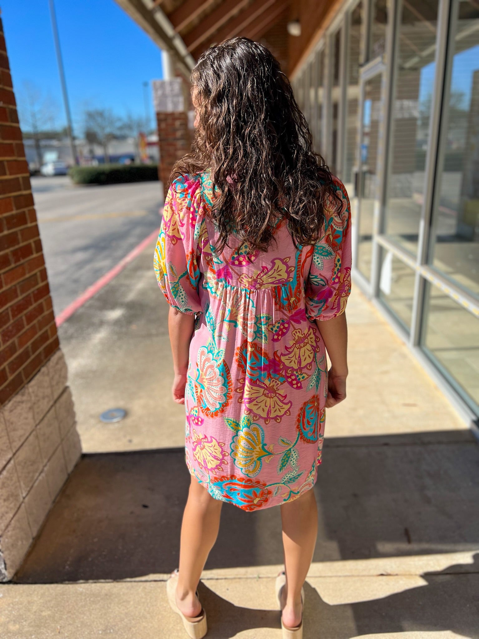 Pink Abstract Print V - Neck Short Dress - A'Bekah's Boutique