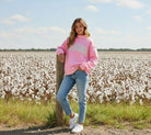 Pink Alabama Embroidered Mock Neck Long Sleeve Sweatshirt - A'Bekah's Boutique
