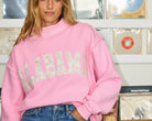 Pink Alabama Embroidered Mock Neck Long Sleeve Sweatshirt - A'Bekah's Boutique