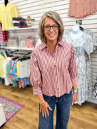 Pink and Brown Striped Button Up Top - A'Bekah's Boutique