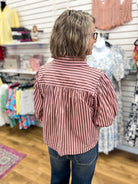 Pink and Brown Striped Button Up Top - A'Bekah's Boutique