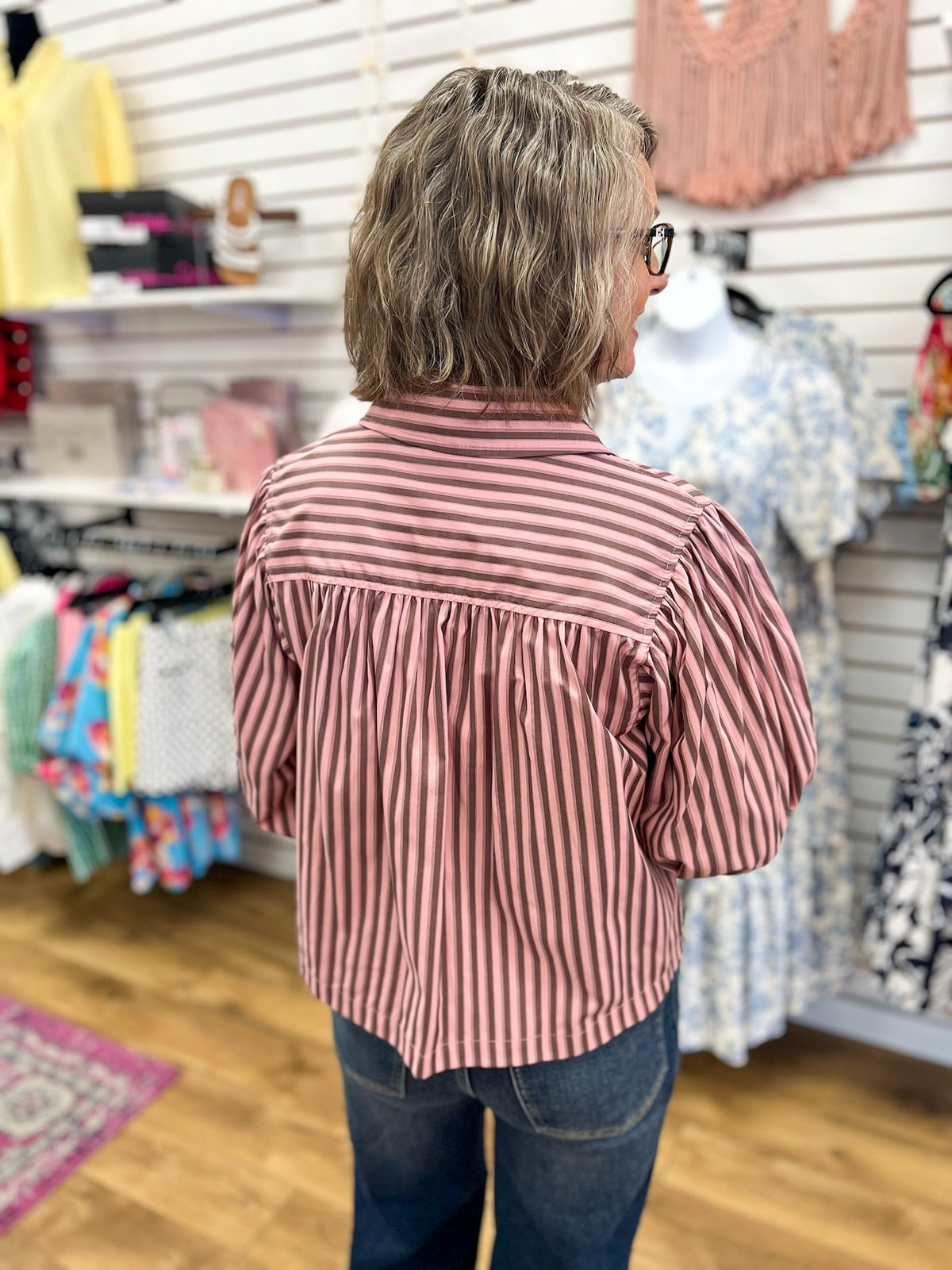 Pink and Brown Striped Button Up Top - A'Bekah's Boutique