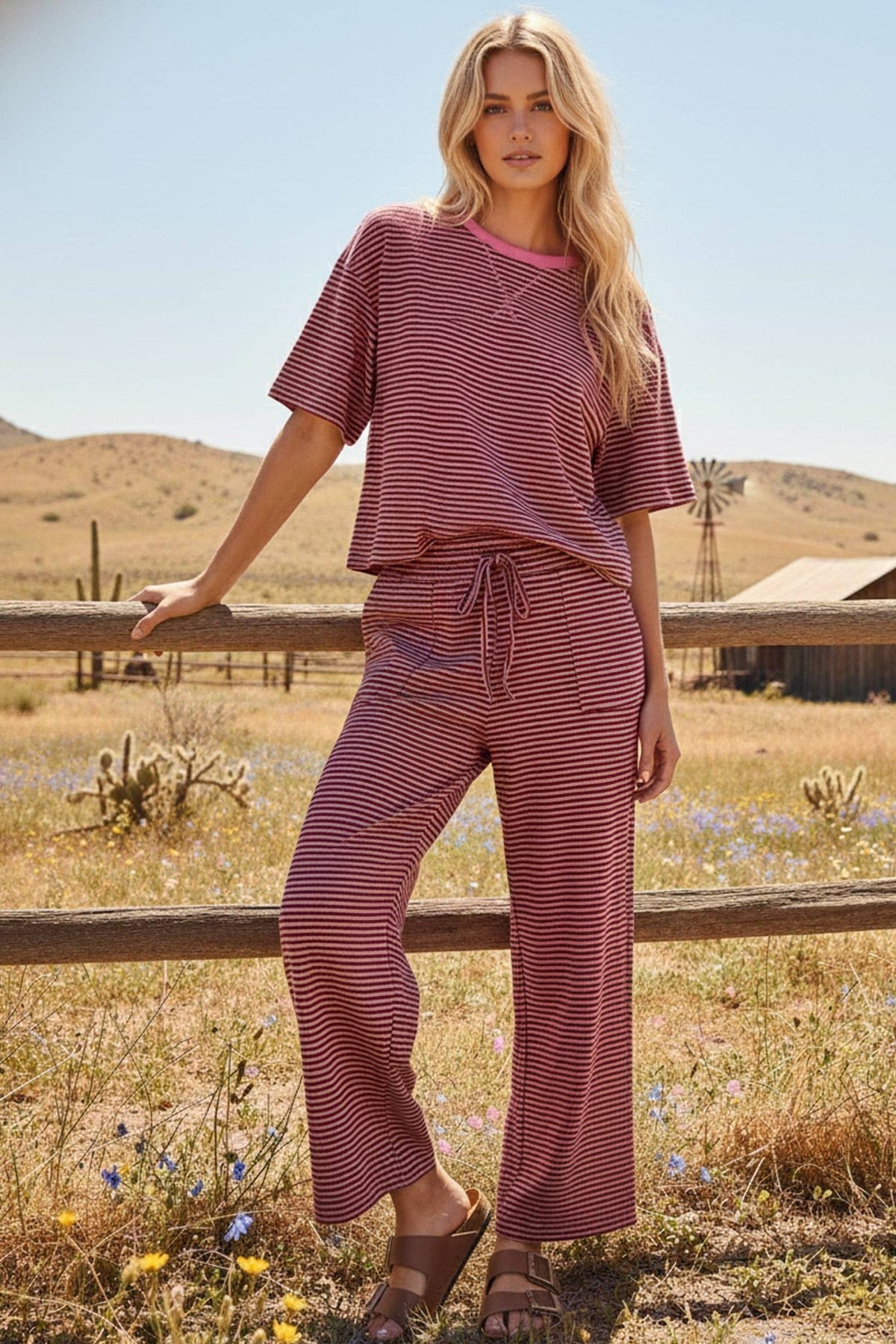 Pink and Brown Striped Pant Set - A'Bekah's Boutique