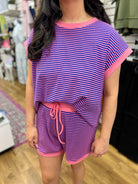 Pink and Royal Blue Striped Shorts Set - A'Bekah's Boutique