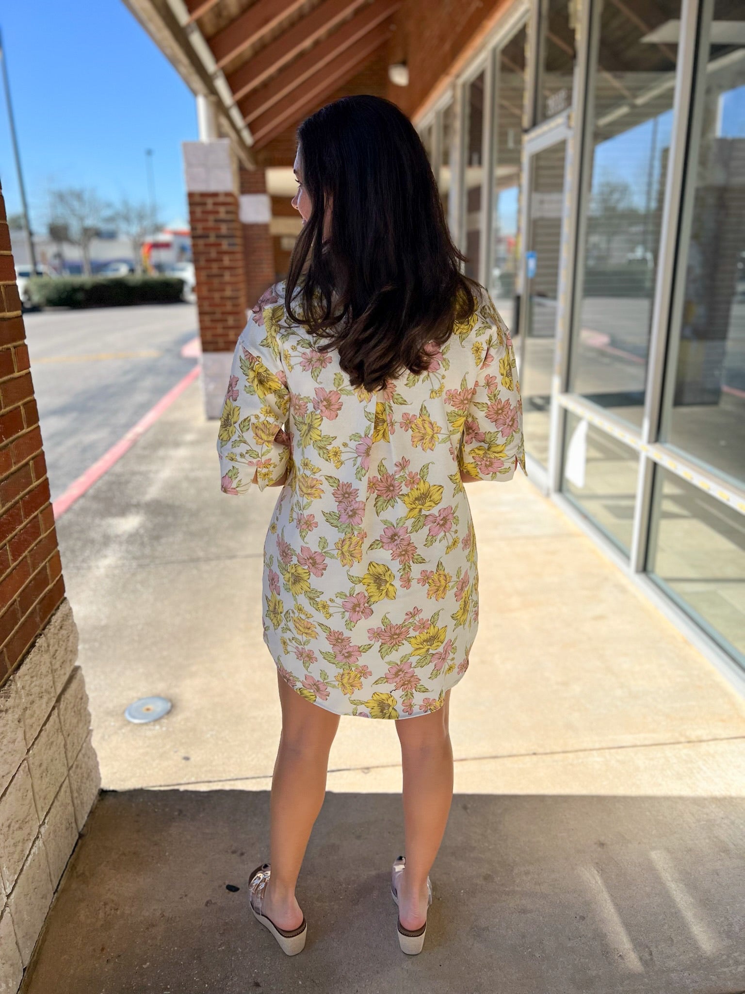 Pink and Yellow Floral Half Sleeve Shirt Dress - A'Bekah's Boutique