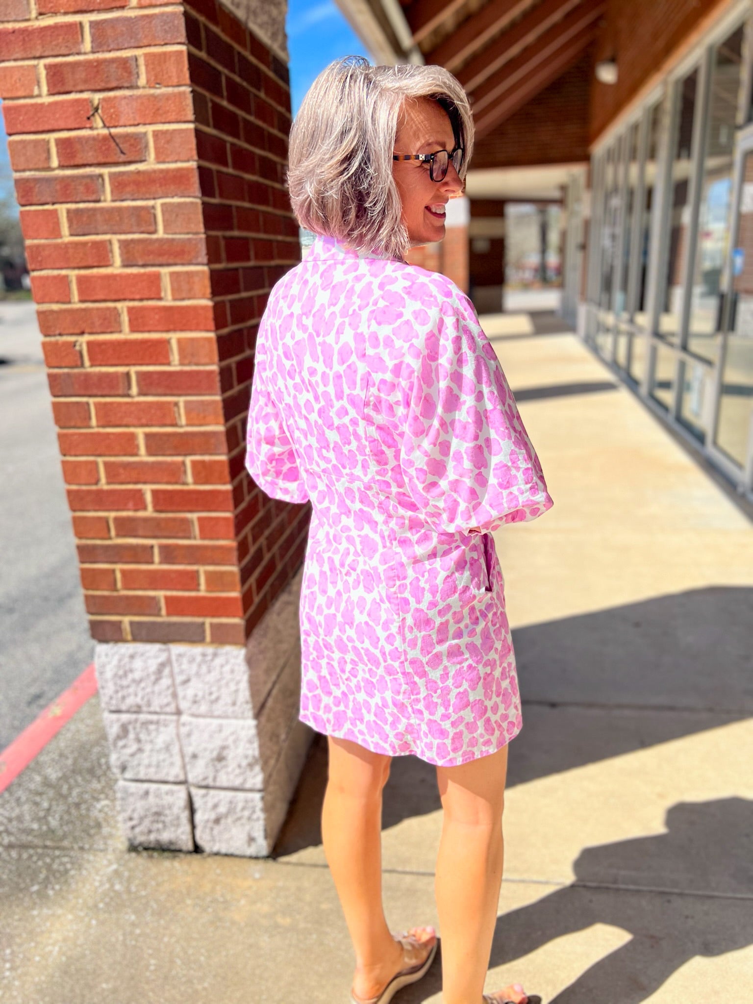 Pink Animal Print Dress with Balloon Sleeves - A'Bekah's Boutique