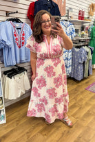 Pink Floral Midi Dress with Flutter Sleeves - A'Bekah's Boutique