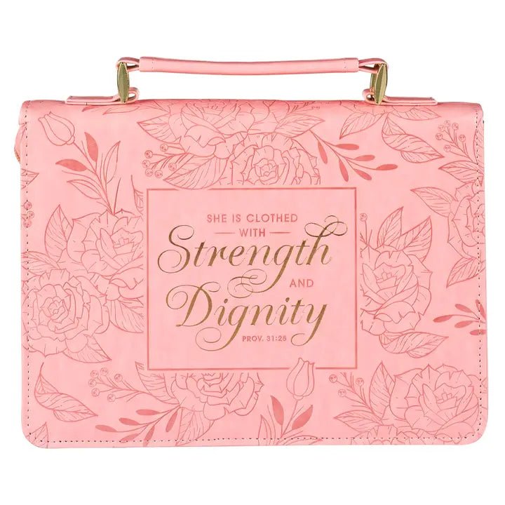 Pink Floral Strength and Dignity Proverbs 31:25 Bible Cover - A'Bekah's Boutique
