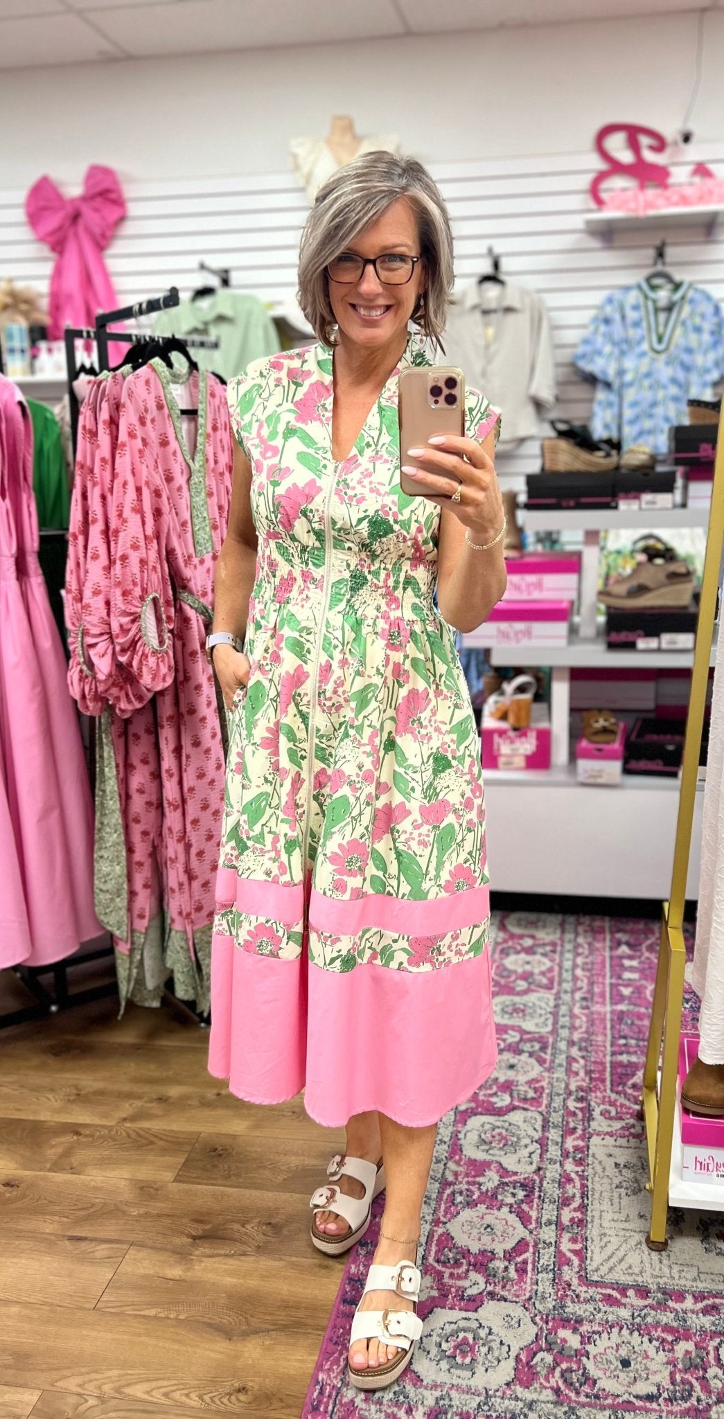 Pink Floral Zip Front Dress - A'Bekah's Boutique