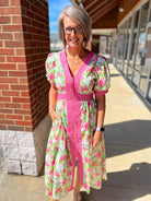 Pink Floral Zip Front Midi Dress with Pockets - A'Bekah's Boutique