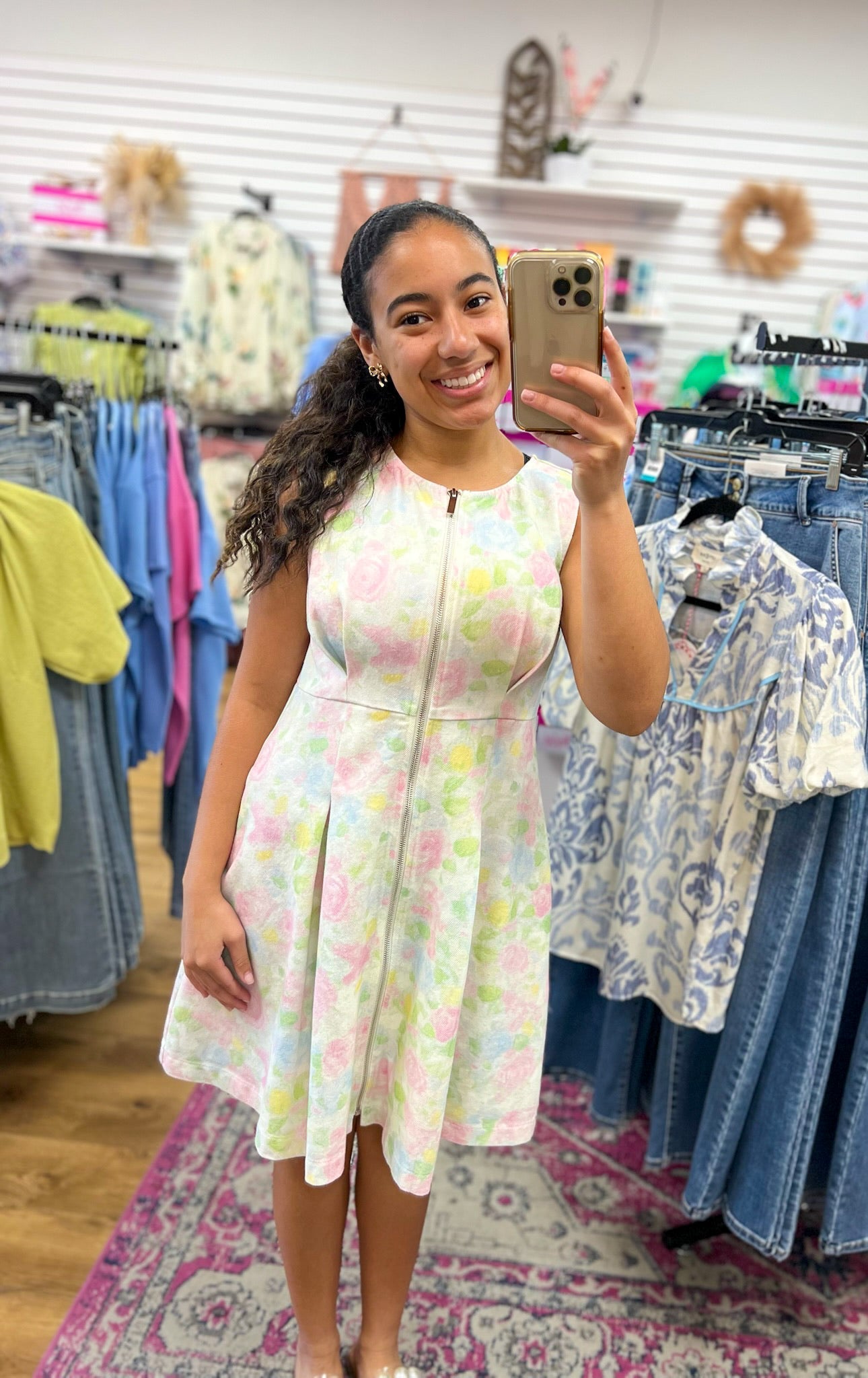 Pink Floral Zip Front Sleeveless Dress with Pockets - A'Bekah's Boutique