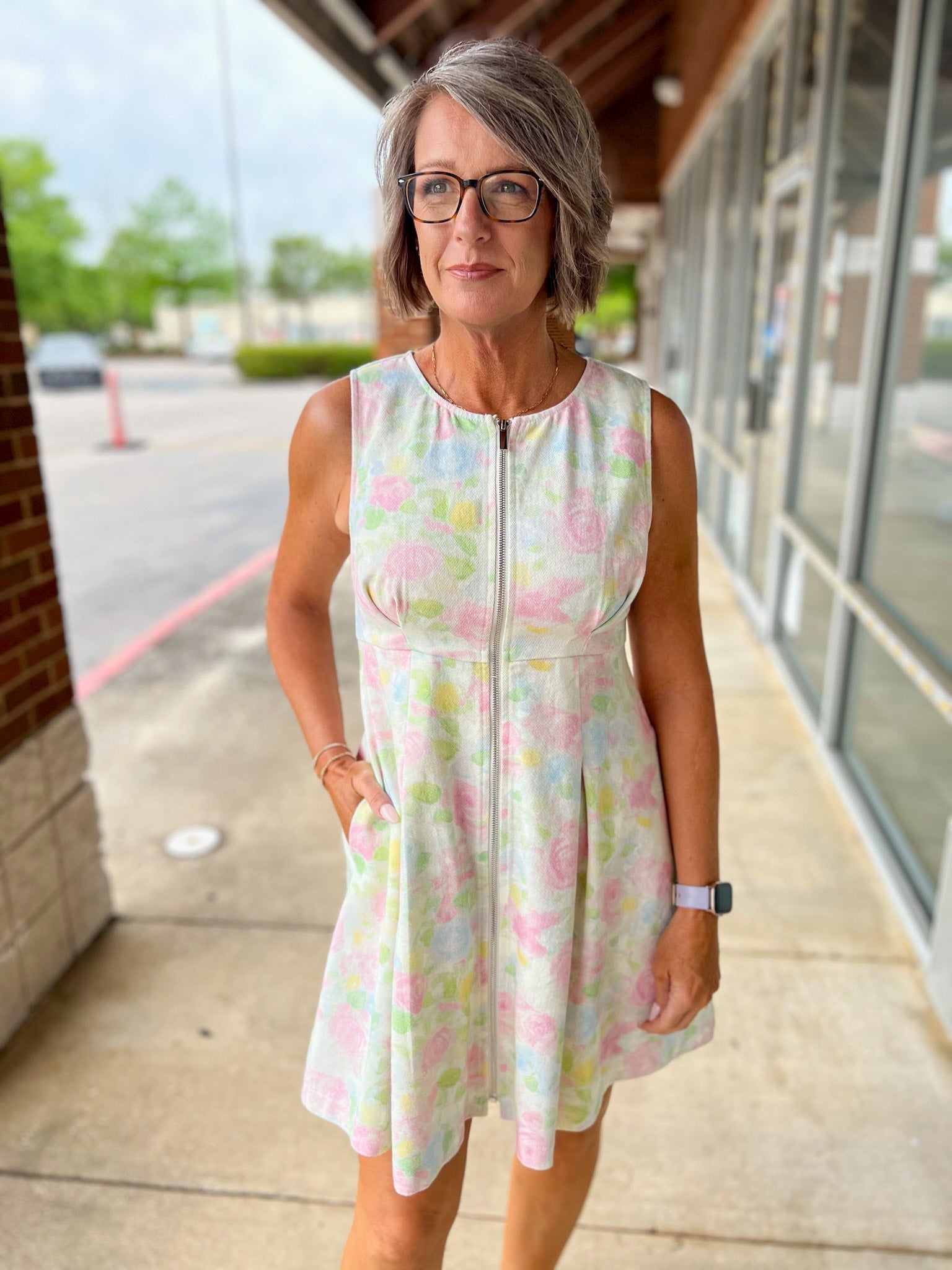 Pink Floral Zip Front Sleeveless Dress with Pockets - A'Bekah's Boutique
