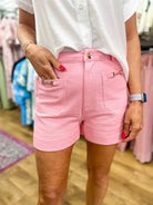 Pink High Waisted Shorts with Patch Pockets - A'Bekah's Boutique