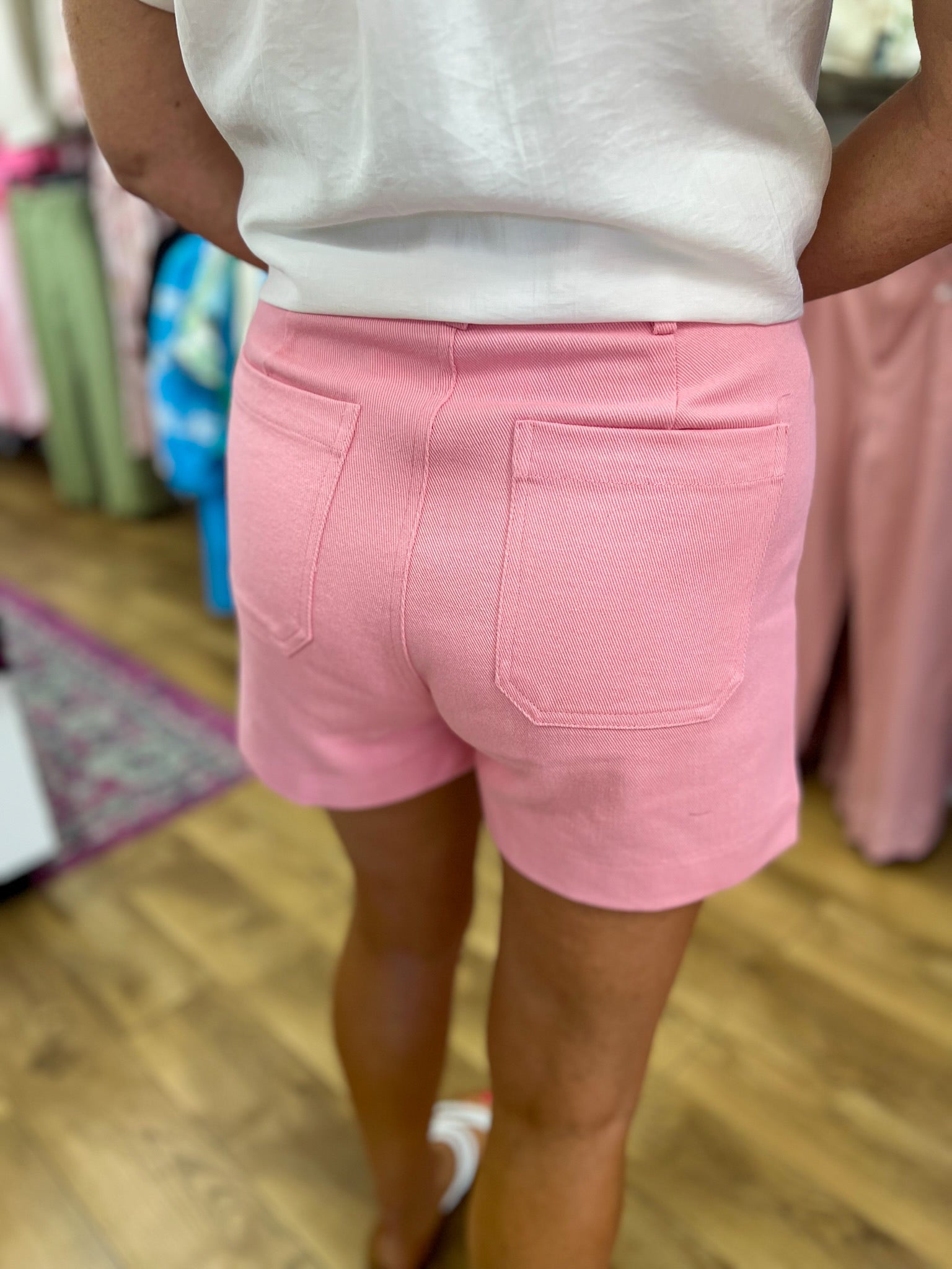 Pink High Waisted Shorts with Patch Pockets - A'Bekah's Boutique