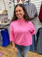 Pink Mock Neck Sweater with 3/4 Sleeves - A'Bekah's Boutique