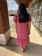 Pink Printed Midi Dress with Short Puff Sleeves - A'Bekah's Boutique
