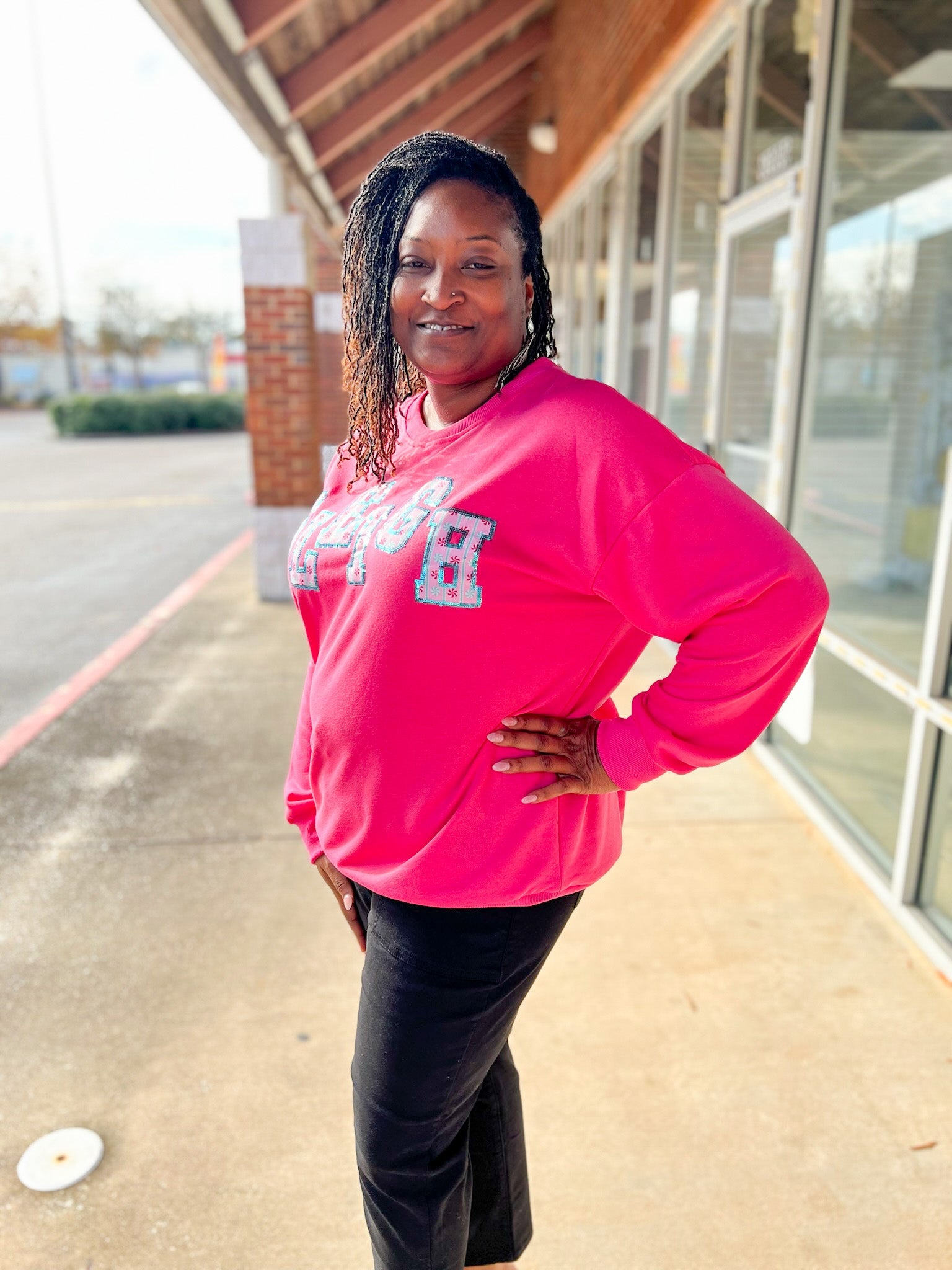 Pink Sleigh Patch Christmas Pullover (C) - A'Bekah's Boutique