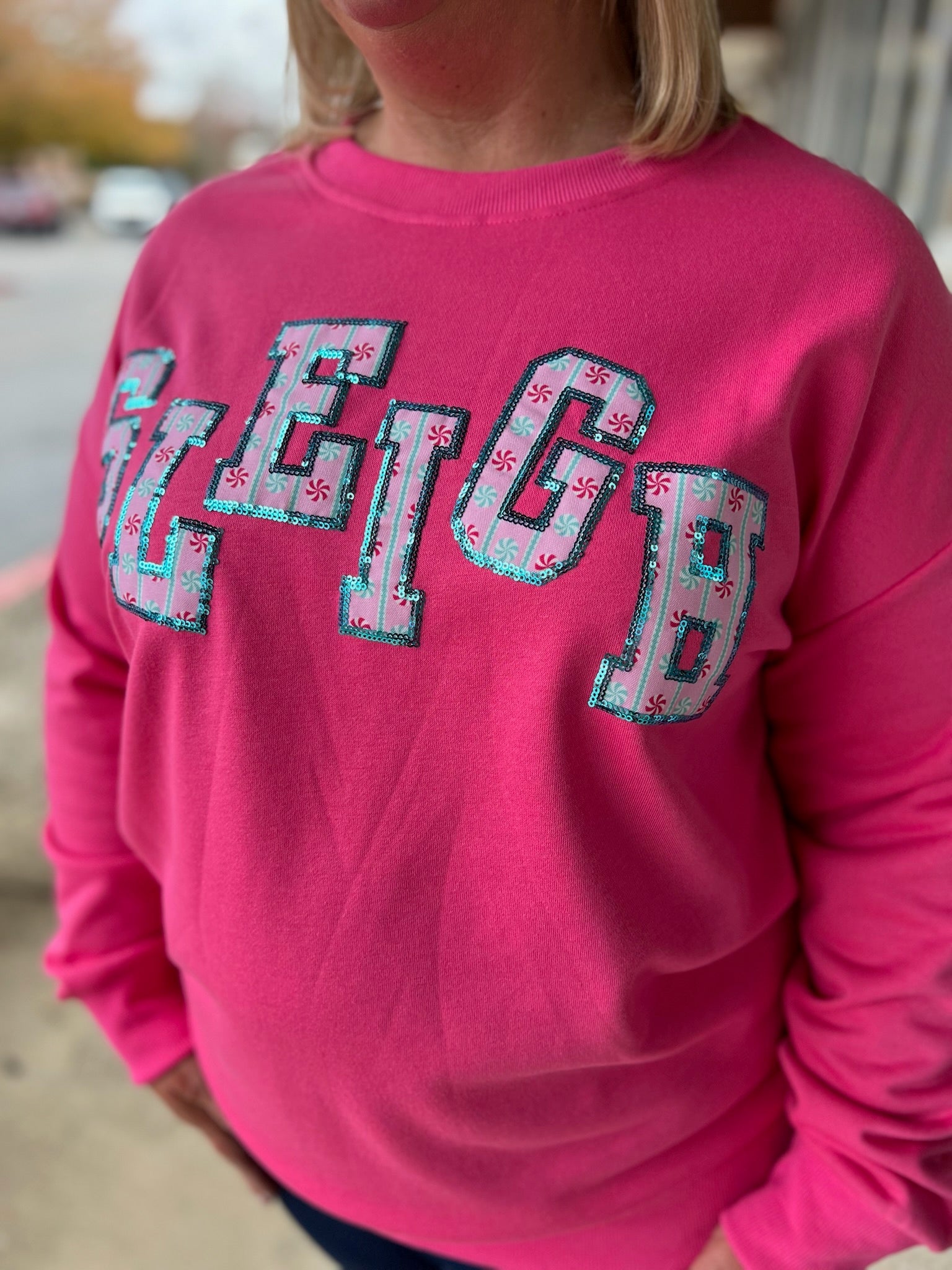 Pink Sleigh Patch Christmas Pullover (C) - A'Bekah's Boutique