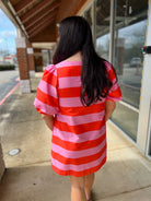 Pink Striped Button Up Short Puff Sleeve Dress with Pockets - A'Bekah's Boutique