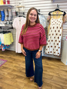 Pink Striped Knit Short Sleeve Top with Exposed Seams - A'Bekah's Boutique