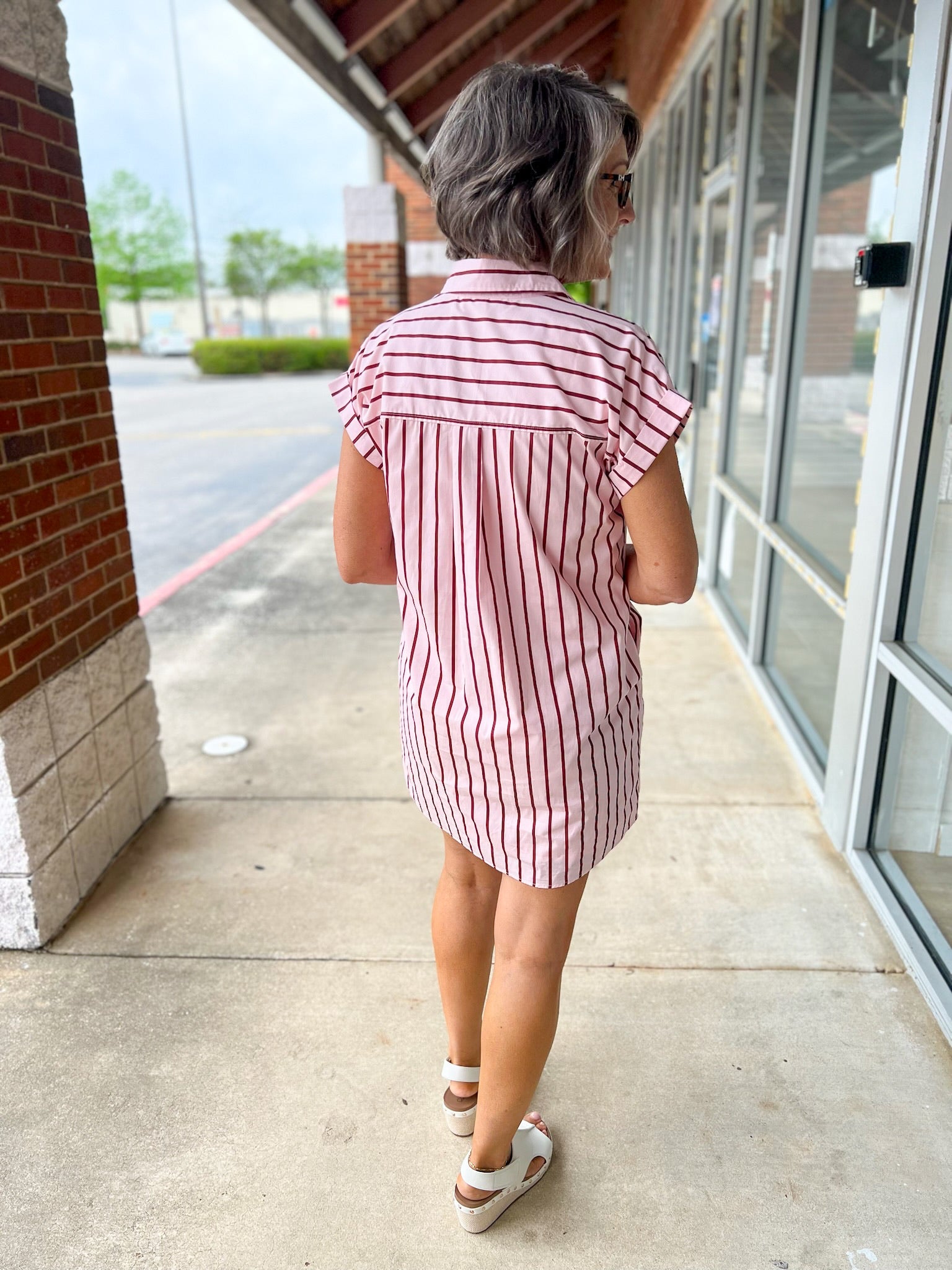 Pink Striped Short Sleeve Dress with Pockets - A'Bekah's Boutique