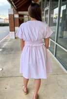 Pink Striped Zip Front Dress with Pintuck Waist and Pockets - A'Bekah's Boutique