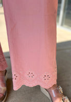 Pink Wide Leg Ankle Pants with Scalloped Eyelet Hem - A'Bekah's Boutique