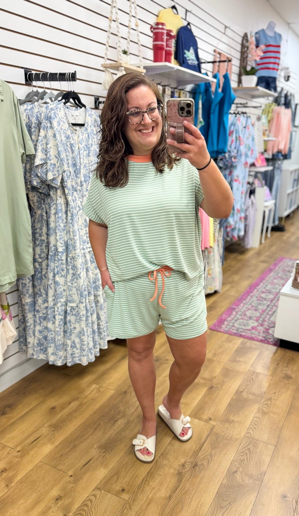 Pistachio Green and Salmon Striped Short Set - A'Bekah's Boutique