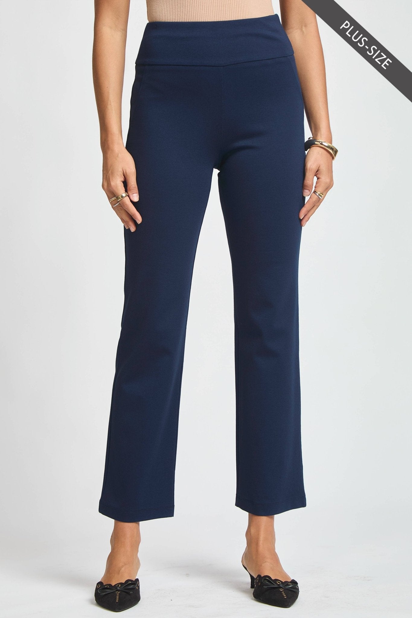 PLUS SIZE Navy Magic High Slim Straight Pants - A'Bekah's Boutique