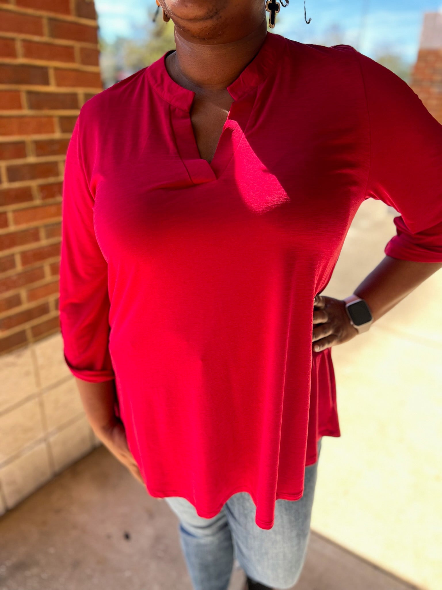 PLUS SIZE Travel Friendly 3/4 Sleeve Lizzy Blouse - A'Bekah's Boutique