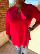 PLUS SIZE Travel Friendly 3/4 Sleeve Lizzy Blouse - A'Bekah's Boutique