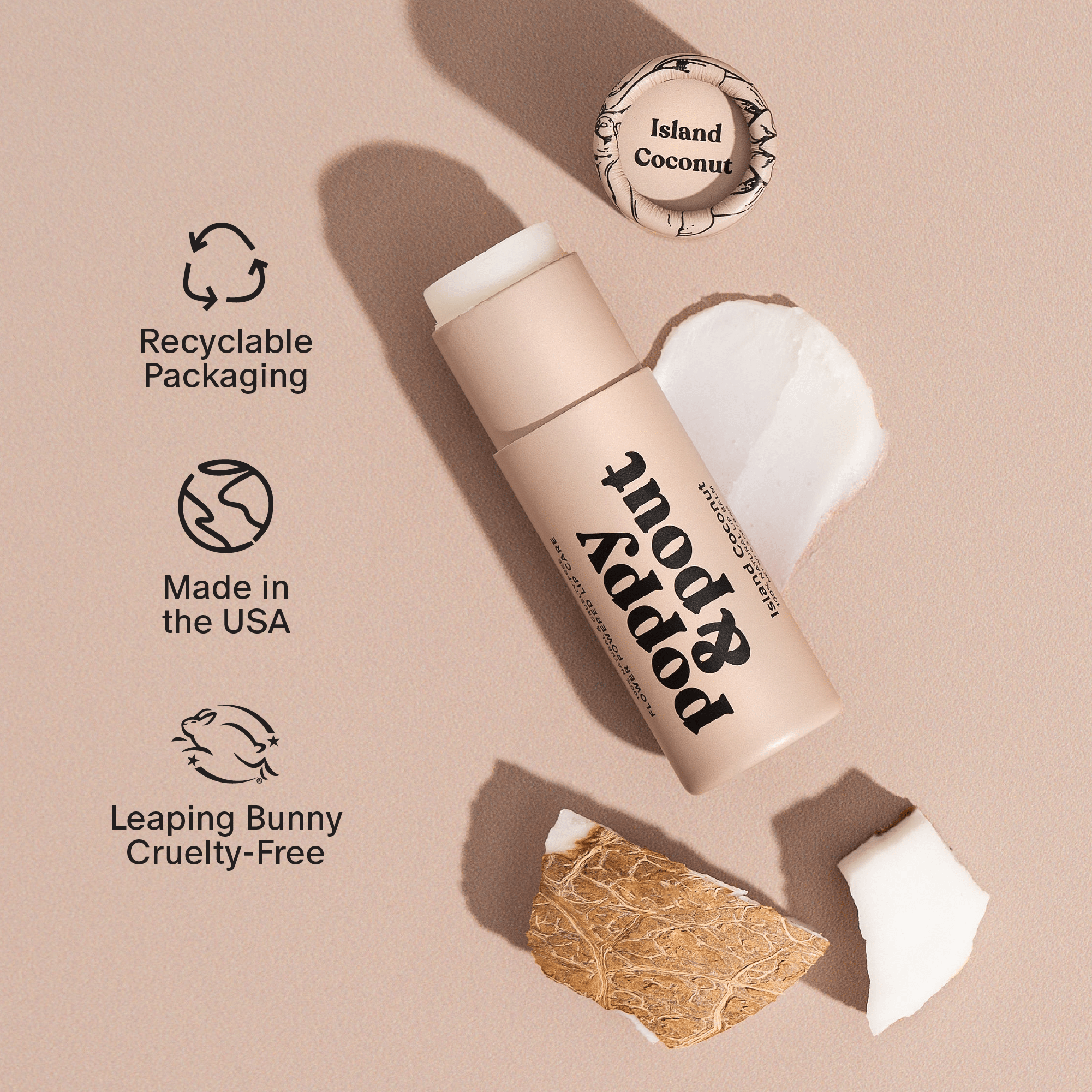 Poppy & Pout Lip Balm, Island Coconut - A'Bekah's Boutique