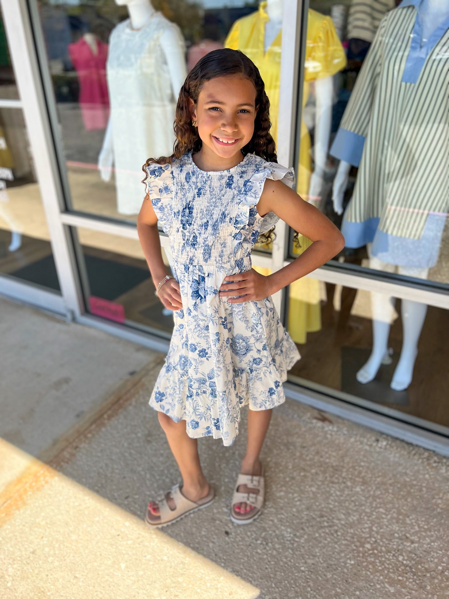 Precious As Can Be Girls Blue Antique Print Dress - A'Bekah's Boutique