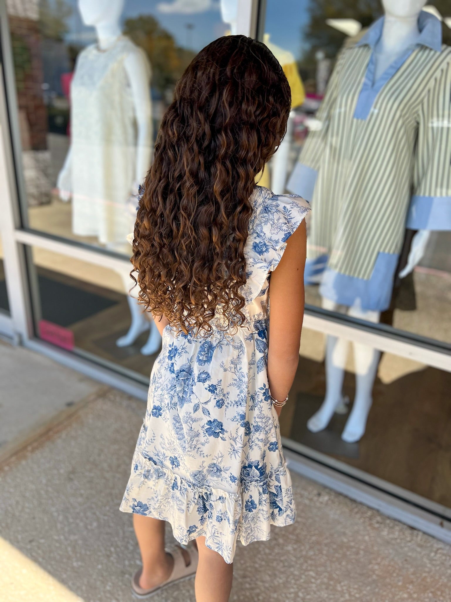 Precious As Can Be Girls Blue Antique Print Dress - A'Bekah's Boutique