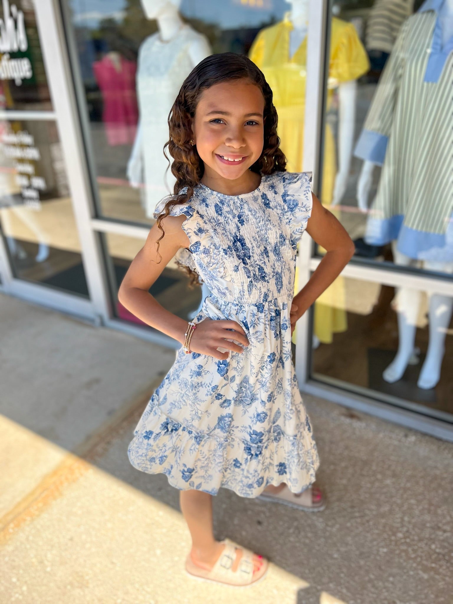 Precious As Can Be Girls Blue Antique Print Dress - A'Bekah's Boutique