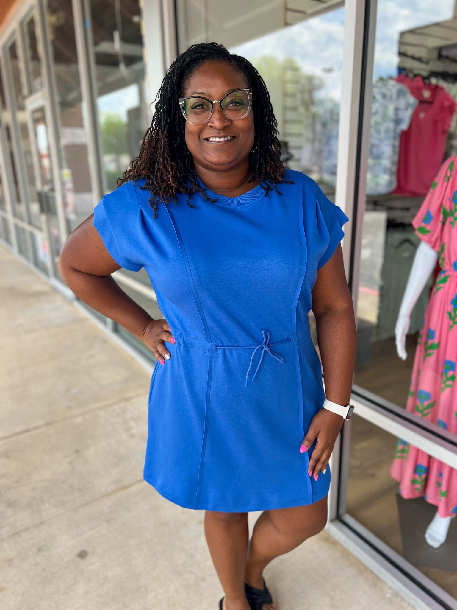 Promise Me Ocean Blue Luxeknit Dress with Drawstring Waist and Pockets (C) - A'Bekah's Boutique