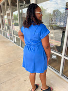 Promise Me Ocean Blue Luxeknit Dress with Drawstring Waist and Pockets (C) - A'Bekah's Boutique