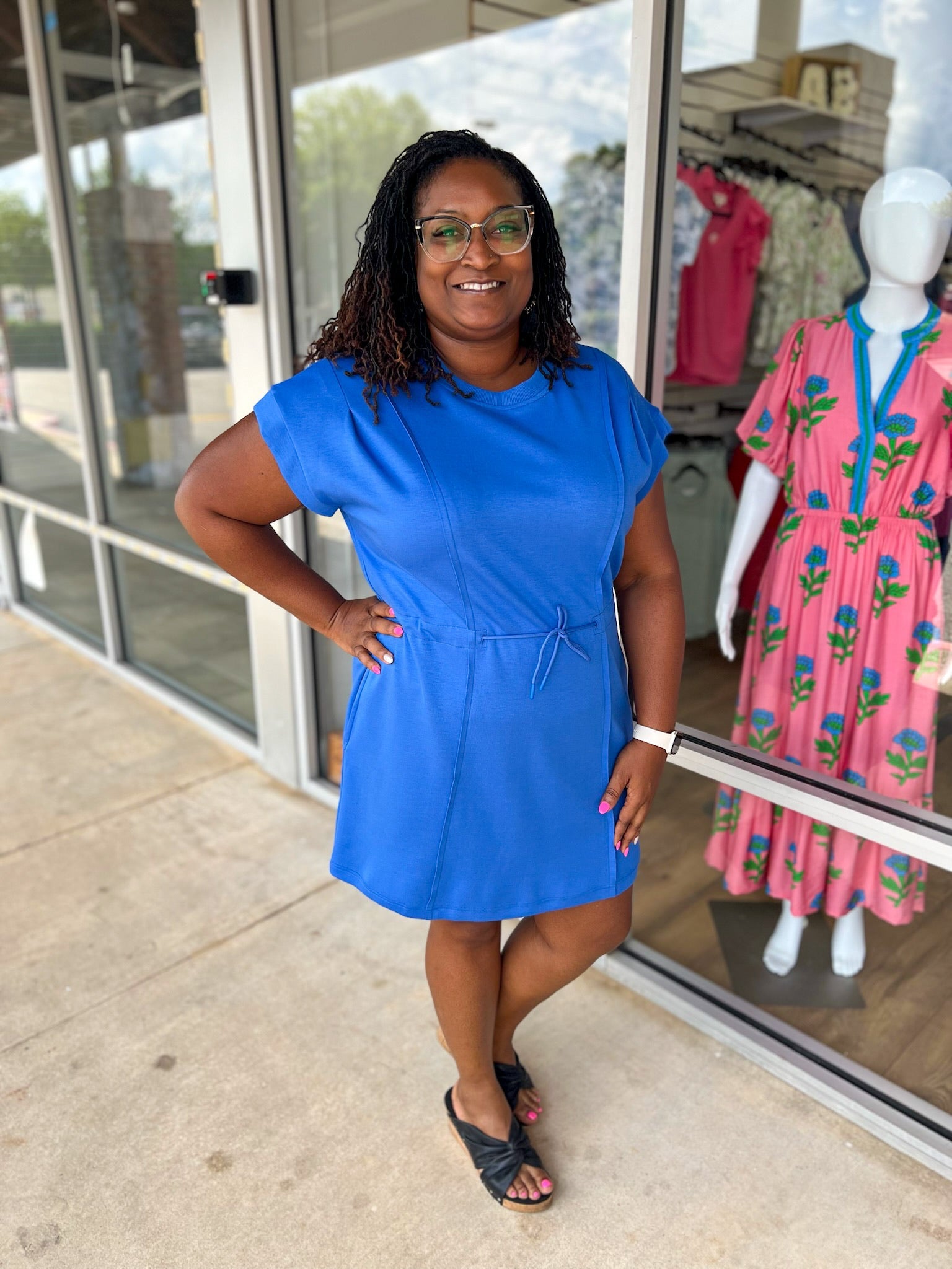 Promise Me Ocean Blue Luxeknit Dress with Drawstring Waist and Pockets (C) - A'Bekah's Boutique