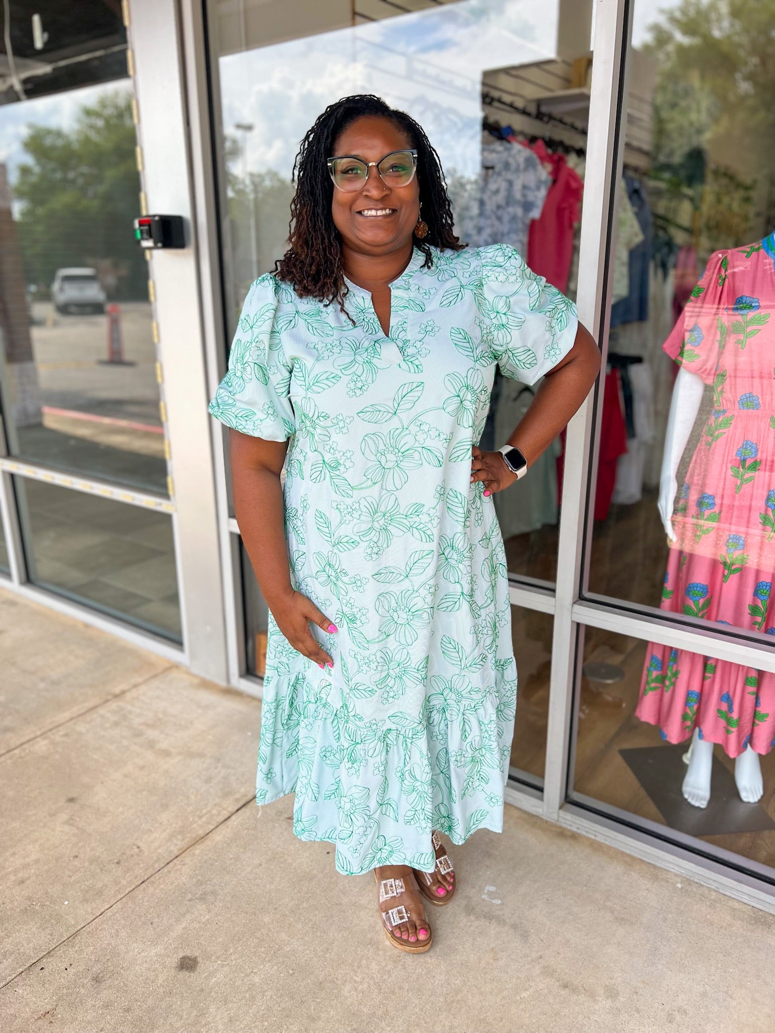 Pure Love Green Striped Embroidered Midi Dress (C) - A'Bekah's Boutique
