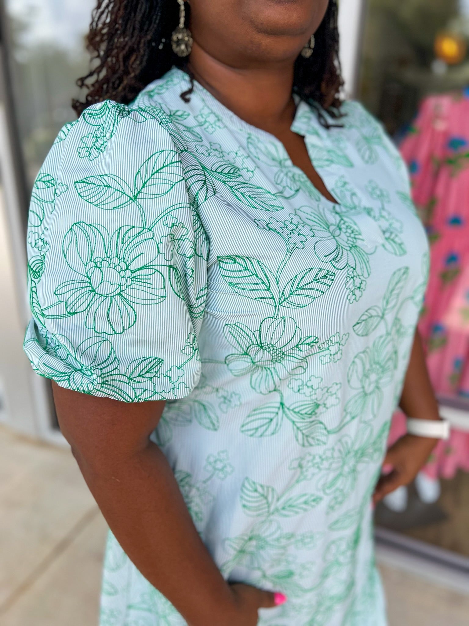 Pure Love Green Striped Embroidered Midi Dress (C) - A'Bekah's Boutique