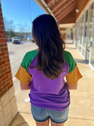 Purple Ribbed V - Neck Mardi Gras Short Sleeve Top - A'Bekah's Boutique